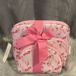 BNWT DWELL STUDIOS Viral Pink Bow Cosmetic Beauty Cases Set of 3